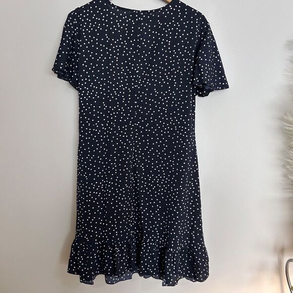 Navy Polka Dot Ruffle Hem Wrap Dress - Picture 10 of 11